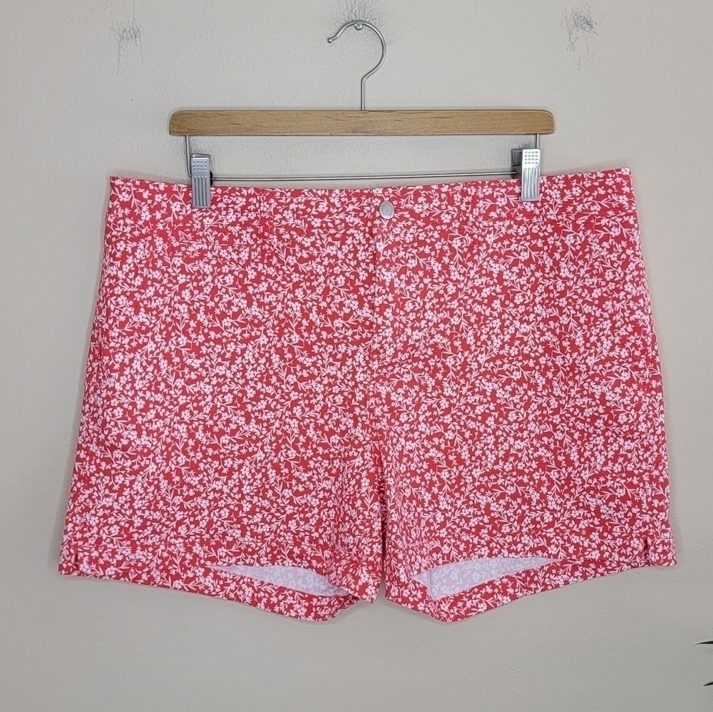 Market & Spruce Red-Orange Small Floral Print Chino Shorts 4.5" Inseam Size 14